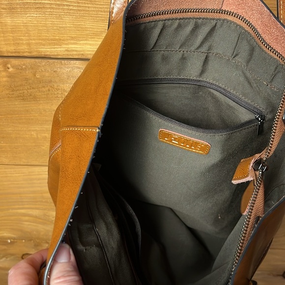 Fzone‎ Tote Brown vintage split cow Leather large hand bag laptop 14x13 Office - Picture 12 of 13